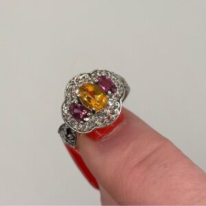 SOLD!!  Genuine Citrine, Garnet & white Topaz Gemstone in Sterling Silver. 6.5